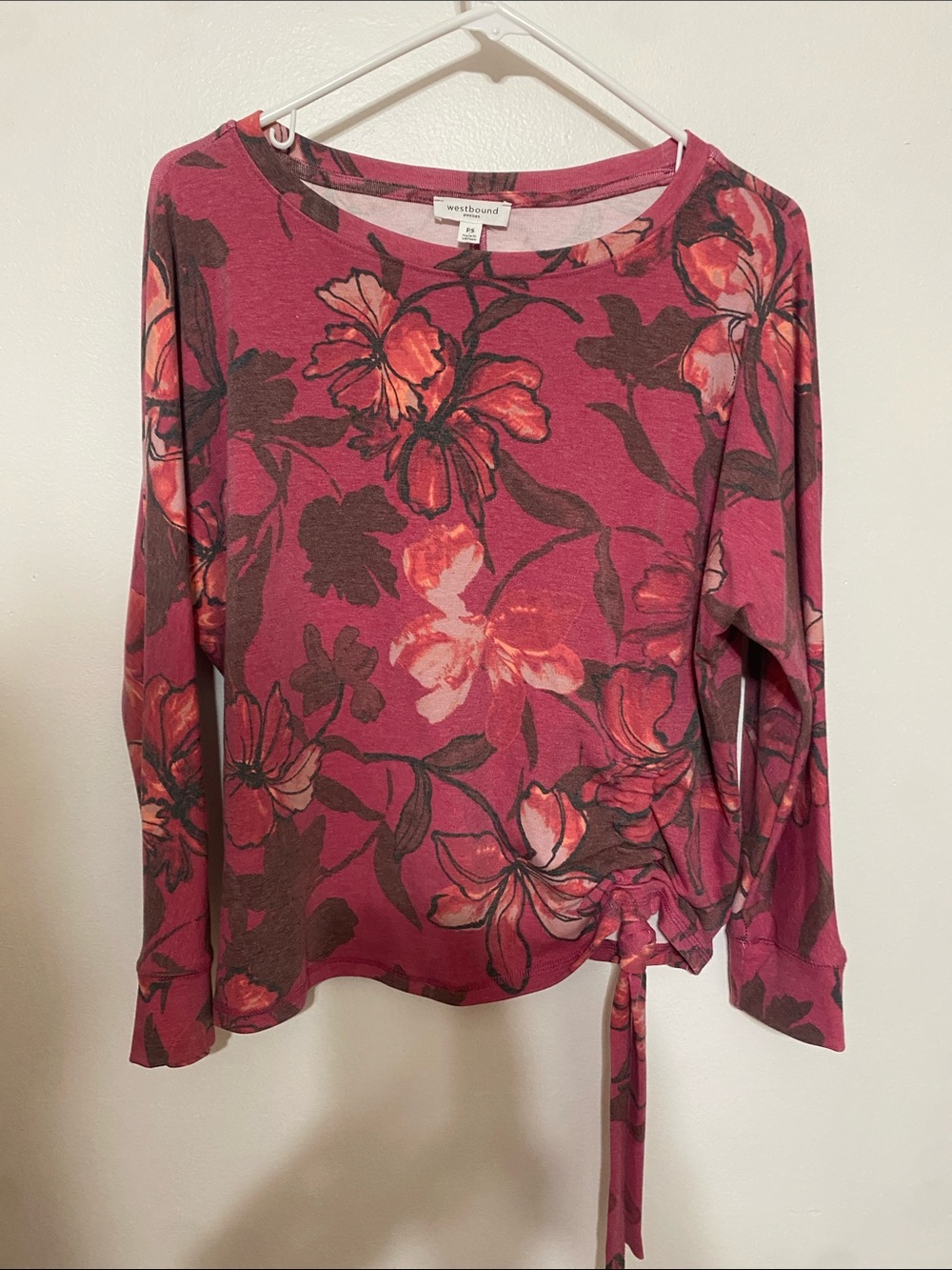 Westbound Pink Floral Long Sleeve Tie-Hem Top